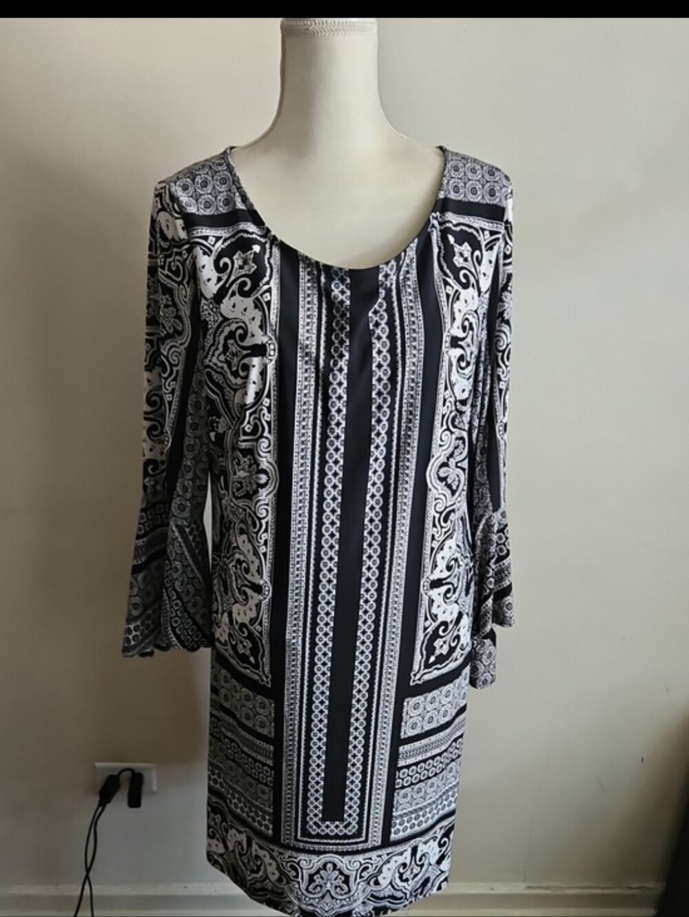 INC International Concepts Black and White Paisley Mix Dress Size Xxl